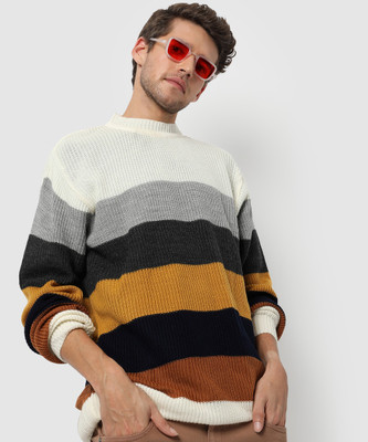 CAMPUS SUTRA Striped Round Neck Casual Men Multicolor Sweater