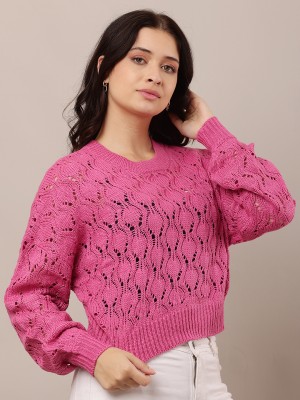 Nobarr Solid V Neck Casual Women Pink Sweater