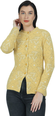 HITTIKA Printed Round Neck Casual Women Yellow Sweater