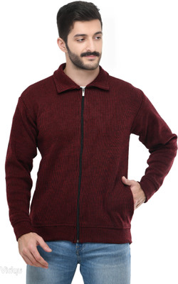 Life and style Striped Collared Neck Casual Men Maroon Sweater