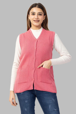avtar Self Design V Neck Casual Women Pink Sweater