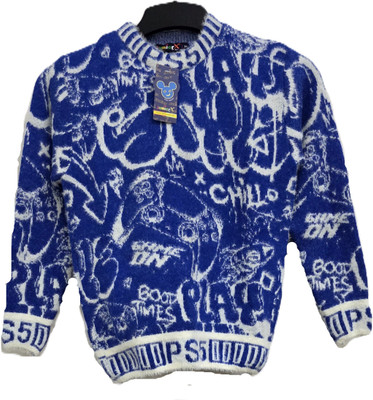 Juniorx Woven Round Neck Casual Boys & Girls Blue Sweater