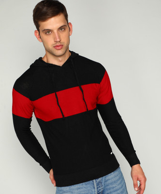 WROGN Colorblock Hooded Neck Casual Men Black, Red Sweater