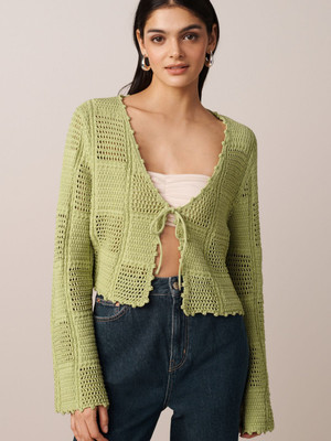 NEXT Self Design V Neck Casual Women Green Sweater