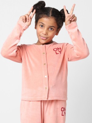 Kids Only Printed Round Neck Casual Girls Pink Sweater