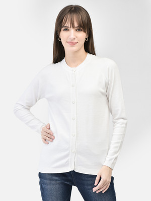 CRIMSOUNE CLUB Solid Round Neck Casual Women White Sweater