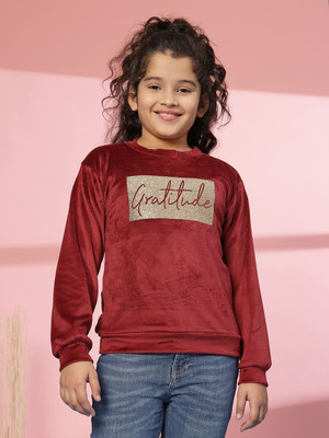 Albion Solid Round Neck Casual Girls Maroon Sweater