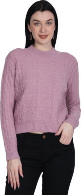 HITTIKA Self Design High Neck Casual Women Pink Sweater