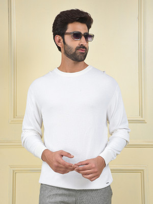 CRIMSOUNE CLUB Self Design Round Neck Casual Men White Sweater