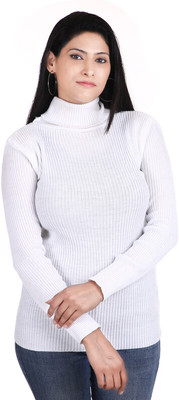 WHITEHEAVEN Solid High Neck Casual Women White Sweater