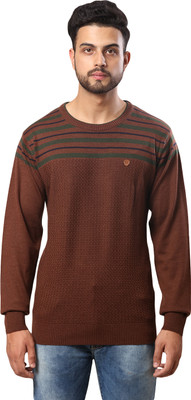 Raymond Woven Round Neck Casual Men Brown Sweater