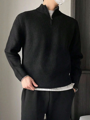 ColorChakra Self Design High Neck Casual Men Black Sweater
