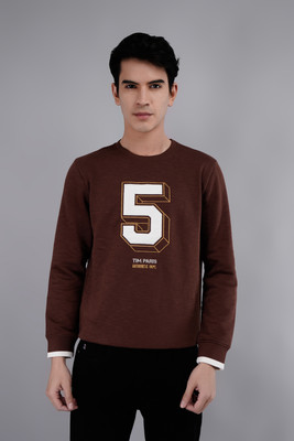 Tim Paris Printed Round Neck Casual Men Brown Sweater