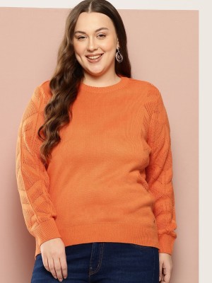 Sztori Solid Round Neck Casual Women Orange Sweater