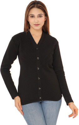 aarbee Woven V Neck Casual Women Black Sweater