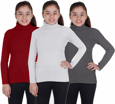 100LUCK Self Design High Neck Casual Boys & Girls Multicolor Sweater