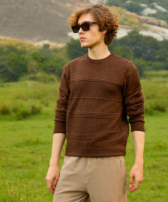 CAMPUS SUTRA Self Design Round Neck Casual Men Brown Sweater