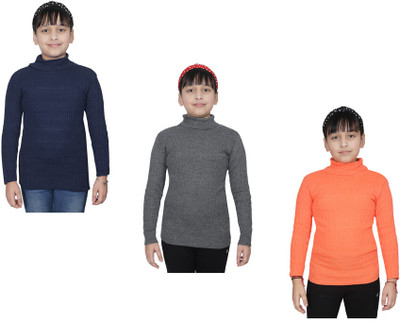 IndiWeaves Solid High Neck Casual Girls Multicolor Sweater