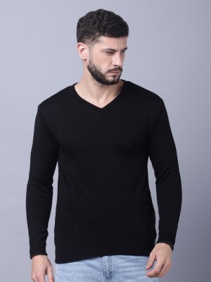 Guapo Solid V Neck Casual Men Black Sweater