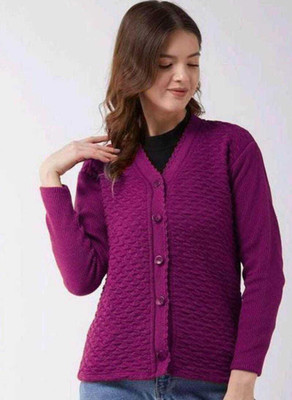 CRAFTWELL Solid V Neck Casual Women Purple Sweater