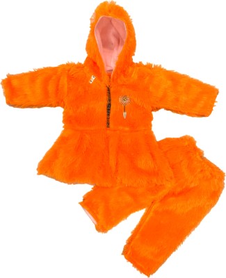 SVM FASHION Solid Hooded Neck Casual Baby Girls Orange Sweater