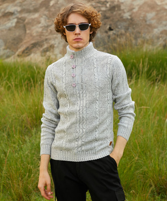 CAMPUS SUTRA Self Design High Neck Casual Men Grey Sweater