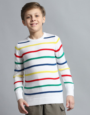 MONTE CARLO Striped Round Neck Casual Boys White Sweater