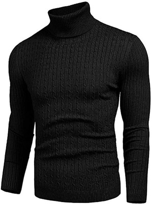 YOUTH ROBE Self Design High Neck Casual Men Black Sweater