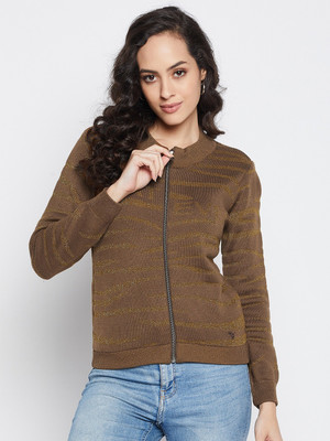 DUKE Self Design Round Neck Casual Women Brown Sweater