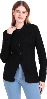 BRAZO Self Design Round Neck Casual Women Black Sweater