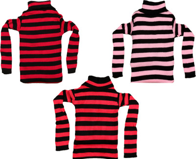 MTI FASHIONS Striped High Neck Casual Baby Girls Multicolor Sweater