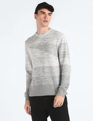 FLYING MACHINE Woven Crew Neck Casual Men Grey Sweater