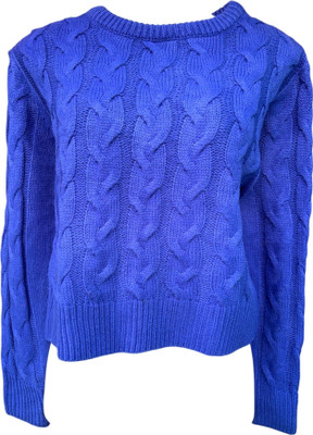 Stylista Fashion Boutique Self Design Round Neck Party Women Blue Sweater