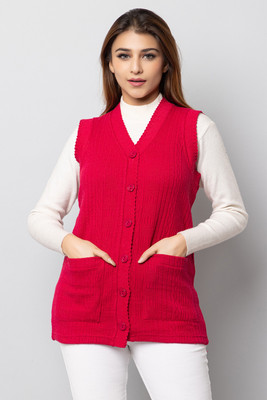 hifzaa Solid V Neck Casual Women Pink Sweater