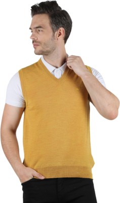 MONTE CARLO Solid V Neck Casual Men Yellow Sweater