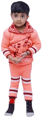 Hivata Printed Collared Neck Casual Baby Boys & Baby Girls Orange Sweater