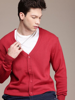 WROGN Solid V Neck Casual Men Red Sweater