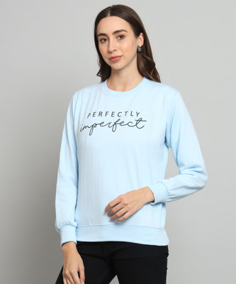 MYLES Graphic Print Round Neck Casual Women Blue Sweater