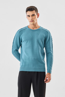 Snitch Self Design Crew Neck Casual Men Blue Sweater