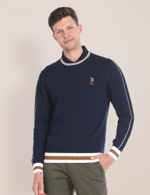 U.S. POLO ASSN. Solid Round Neck Casual Men Blue Sweater