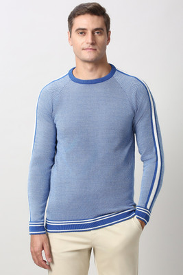 PETER ENGLAND Striped Crew Neck Casual Men Light Blue Sweater