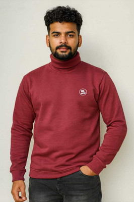 KNOTRIX Solid High Neck Casual Men Maroon Sweater