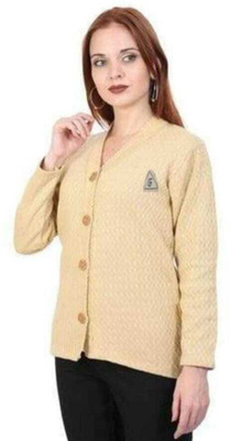 CRAFTWELL Solid V Neck Casual Women Beige Sweater