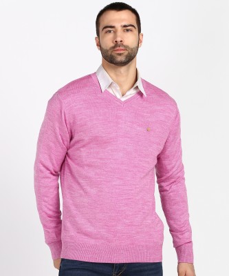 NUMERO UNO Solid V Neck Casual Men Purple Sweater