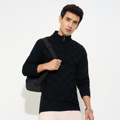 Peregrine by Pantaloons Solid High Neck Casual Men Black Sweater