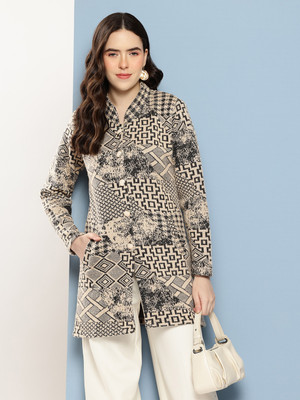 Roadster Checkered Collared Neck Casual Women Beige Sweater
