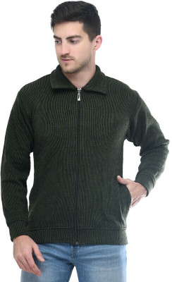 manra Striped Collared Neck Casual Men Green Sweater