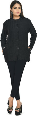 manra Self Design Round Neck Casual Women Black Sweater