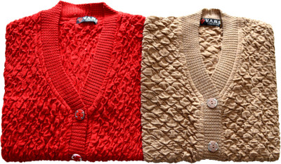 Shunit creation Self Design V Neck Lounge Wear Women Red, Brown Sweater