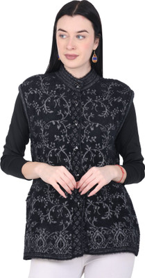 HITTIKA Self Design V Neck Casual Women Black Sweater
